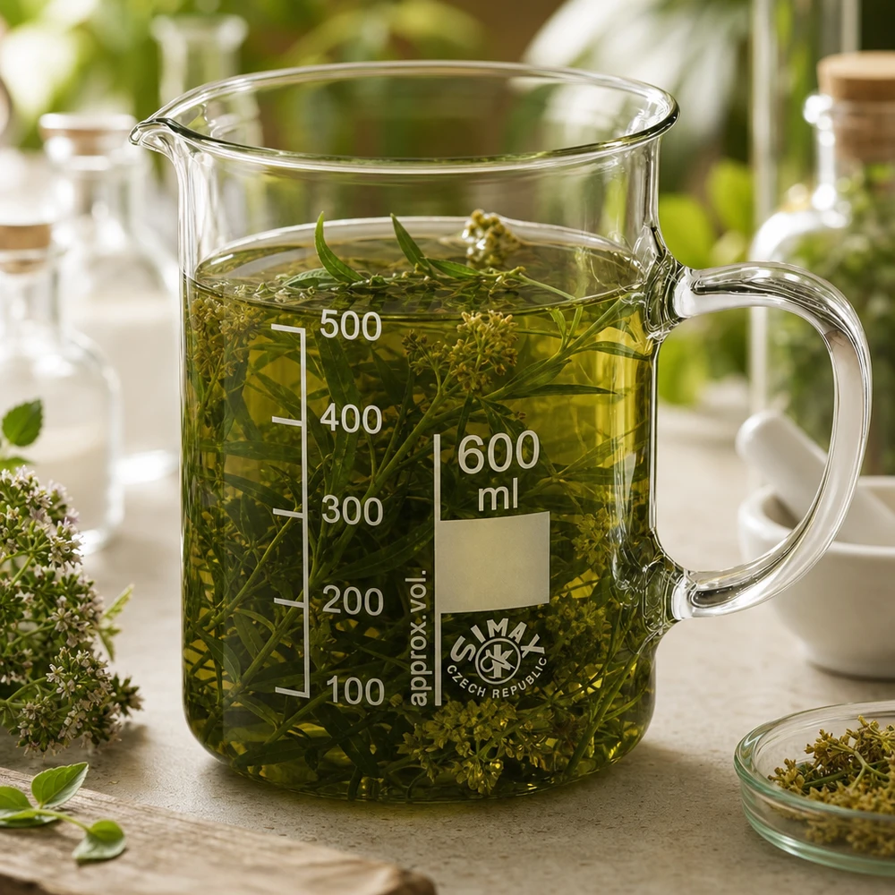 Becherglas Simax 600ml mit Henkel und Skalierung bis 500ml für Naturkosmetik und Extrakte