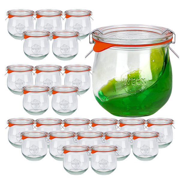 24er Set Weck Gläser 370ml Tulpenglas mit 24 Glasdeckeln, 24