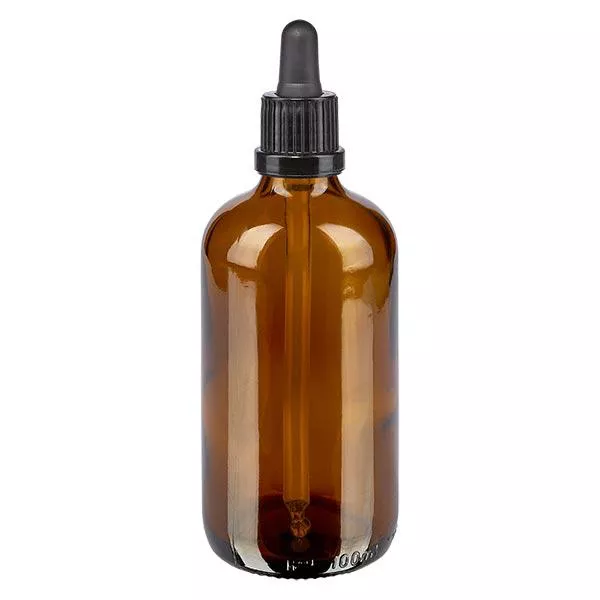 Apothekenflasche braun 100ml Pipette schwarz Originalitätsverschluss