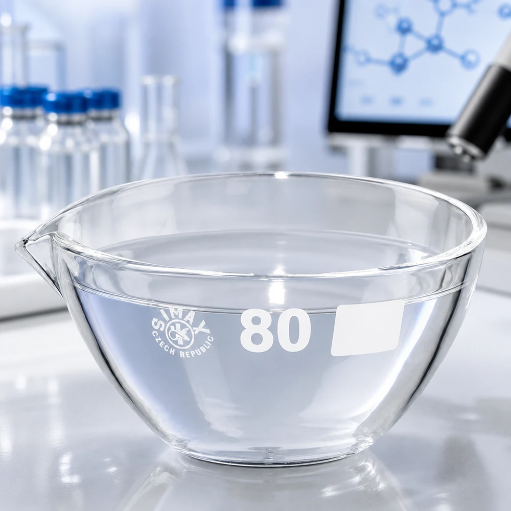 90ml Abdampfschale mit Ausguss Borosilikat ø80mm Hochtemperatur-beständige 90ml Abdampfschale aus Borosilikat mit Ausguss für anspruchsvolle Labortests
