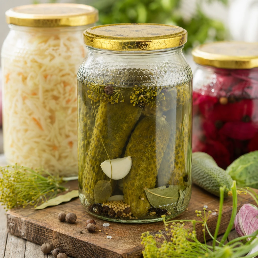 900ml Honigglas mit BasicSeal Deckel für Einmachen von Gurken Sauerkraut und fermentierten Lebensmitteln verwendet