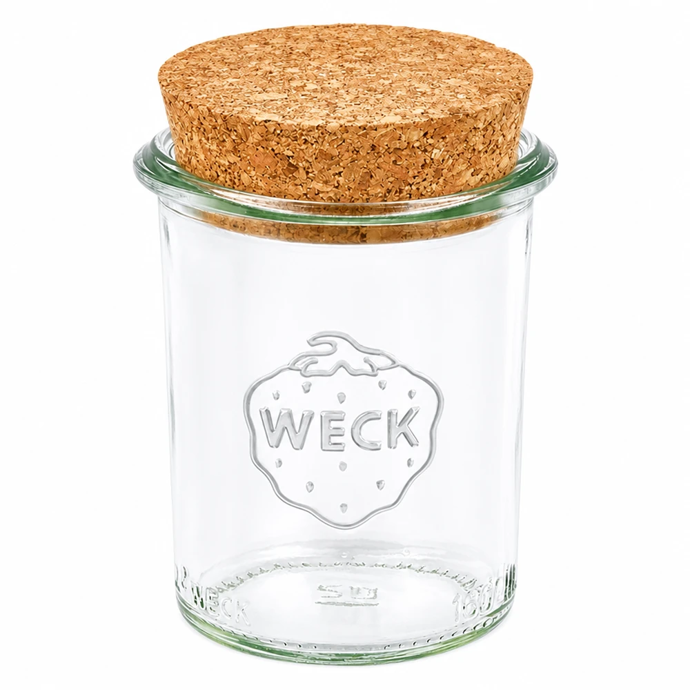 160ml Sturzglas WECK RR60 mit Korken natur WECK Sturzglas 160ml RR60 mit Naturkorken Deckel Einmachglas Vorratsglas aus Glas transparent