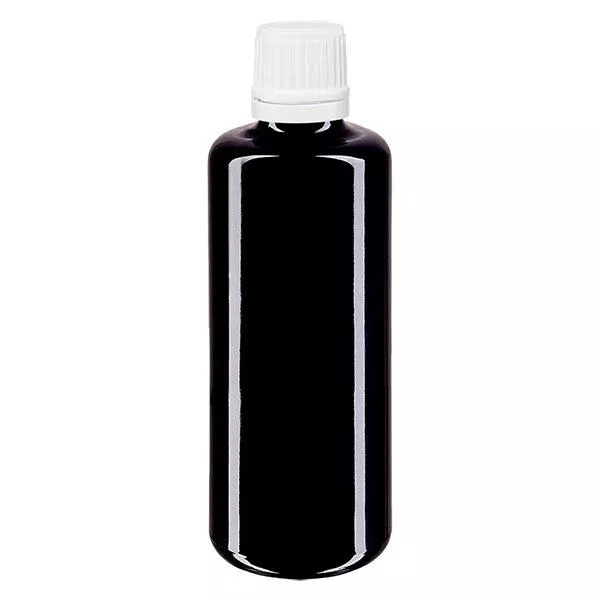 Apothekenflasche violett 50ml Tropfverschluss 1.2mm weiß Originalitätsverschluss Apothekenflasche violett 50ml Tropfverschluss 1.2mm weiß Originalitätsverschluss