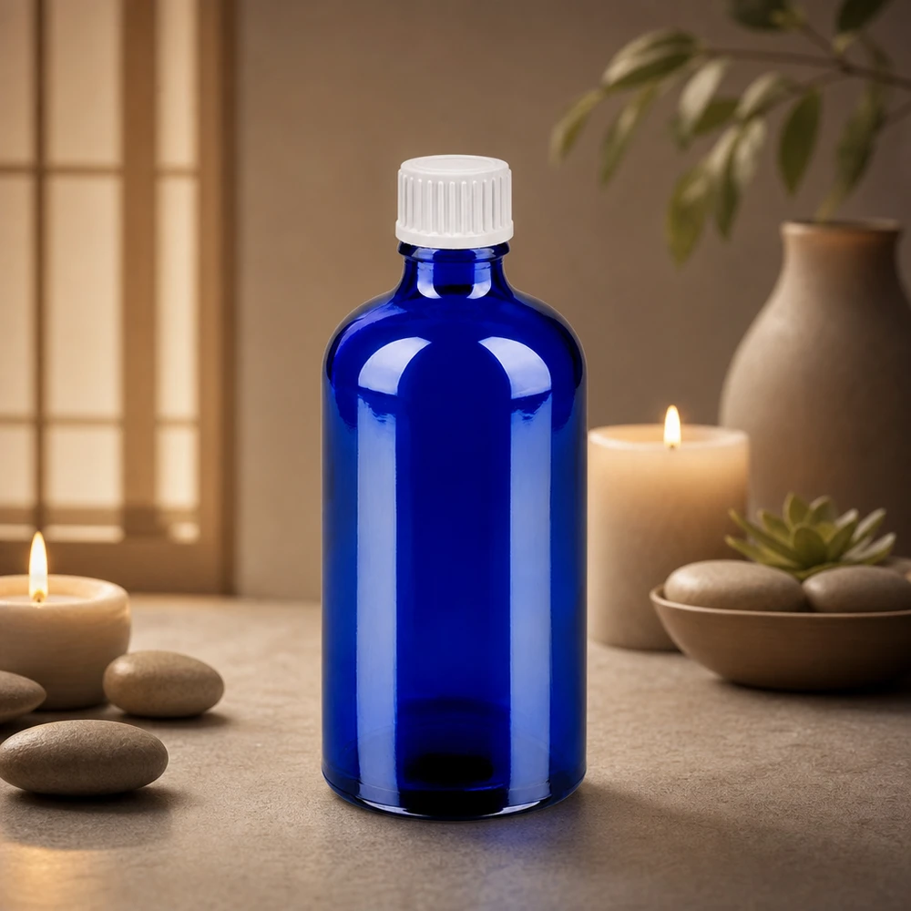 Laborqualität Blauglasflasche 100ml mit tropfgenauem 0,9mm Verschluss für sterile Lösungen