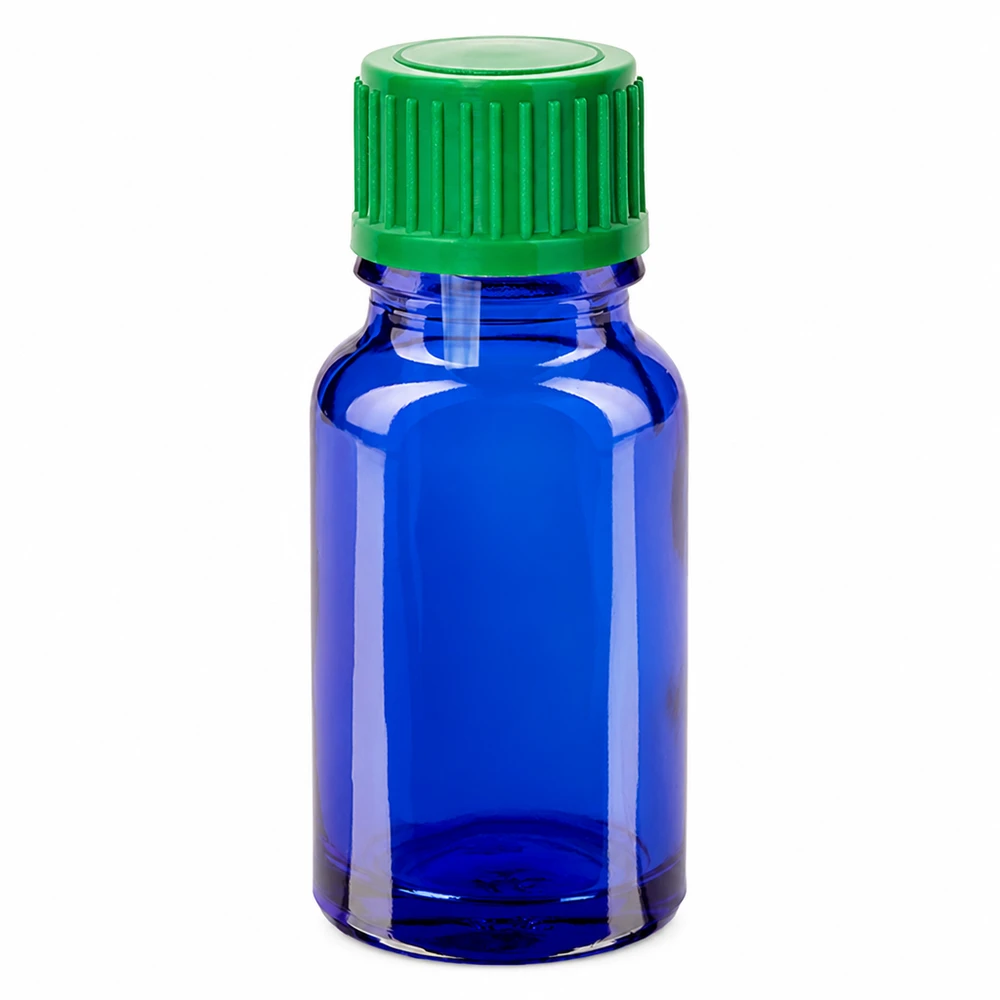 10ml Tropfflasche 0.8mm grün Standardverschluss BlueLine UT18/10 Kompakte blaue Tropfflasche 10ml mit grünem Verschluss für Aromatherapie und Kosmetik