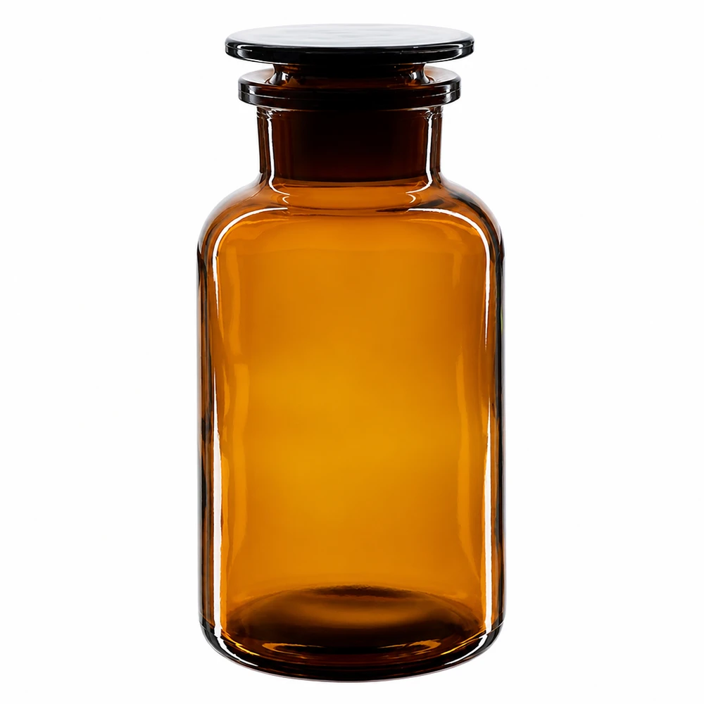 Braune Glasflasche 500ml mit breitem Hals und Glasstopfen für UV-empfindliche Substanzen