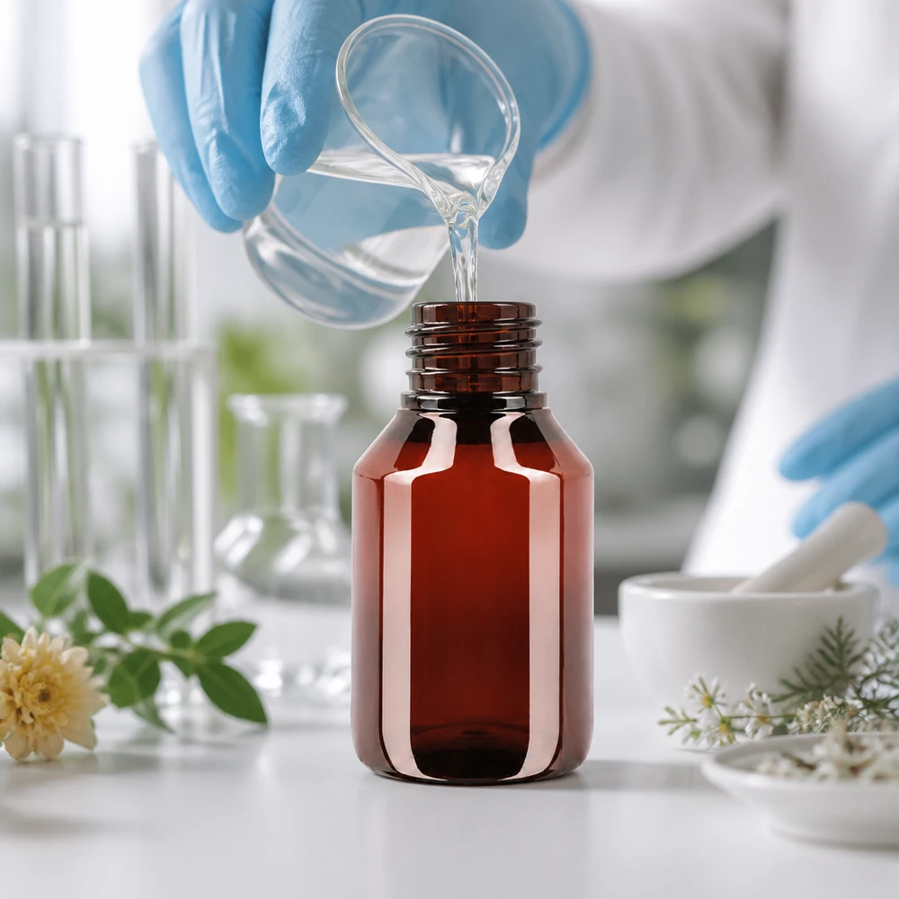 PET Flasche 50ml mit weißem Standard Originalitätsverschluss Bernsteinfarbene Kunststoffflasche 50ml mit weißem OV für Pflanzenauszüge