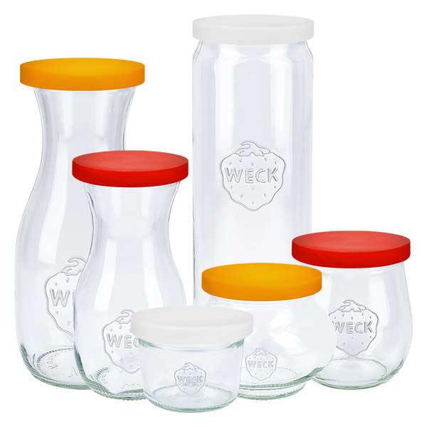 Silikondeckel weiß UNiTWIST für WECK RR80 WECK Gläser Set mit weißen UNiTWIST Silikondeckeln RR80 verschiedene Größen Anwendungsbeispiel Aufbewahrung