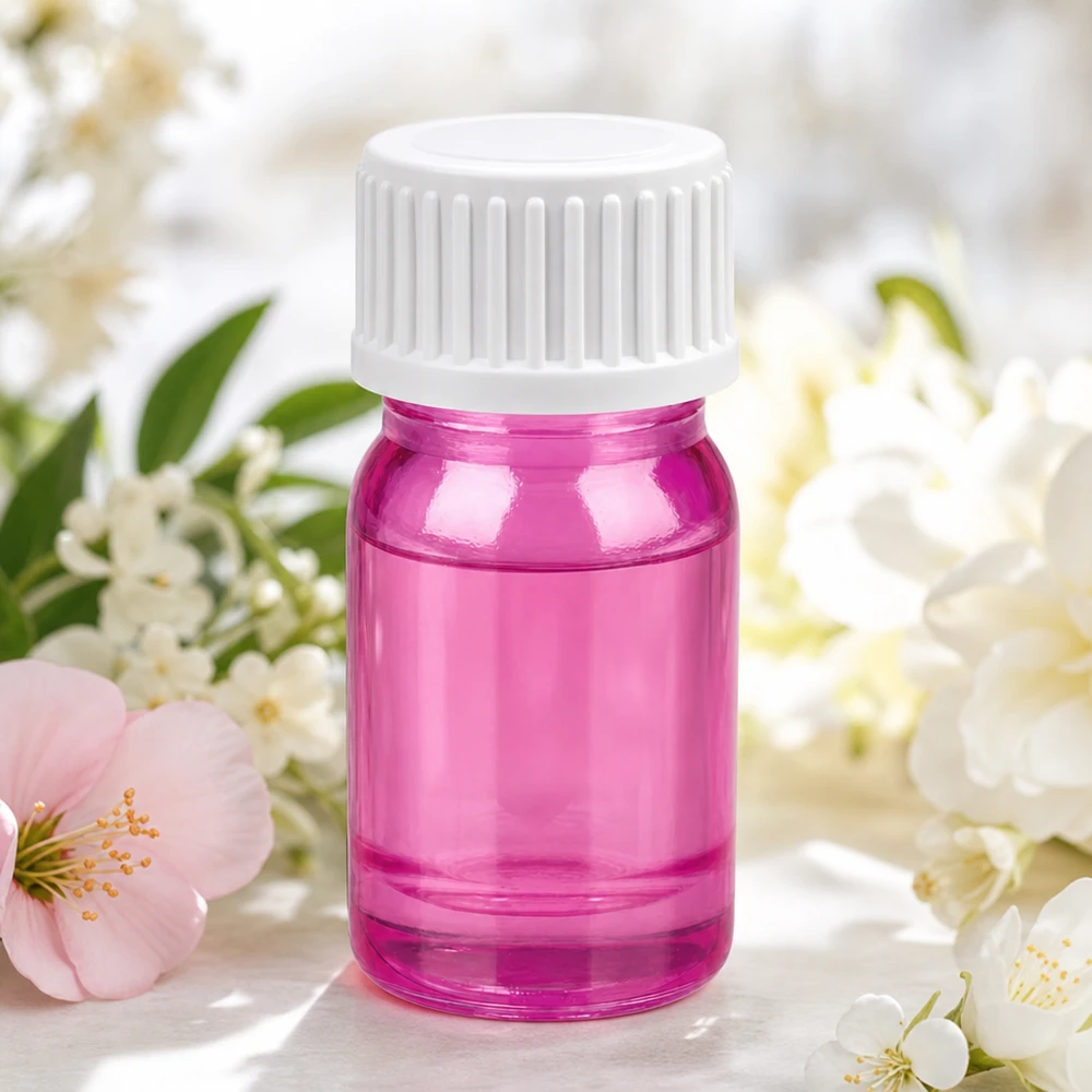 Vielseitige 5ml Glasflasche in Rosa mit weißer Kappe für Parfumöle und Essenzen
