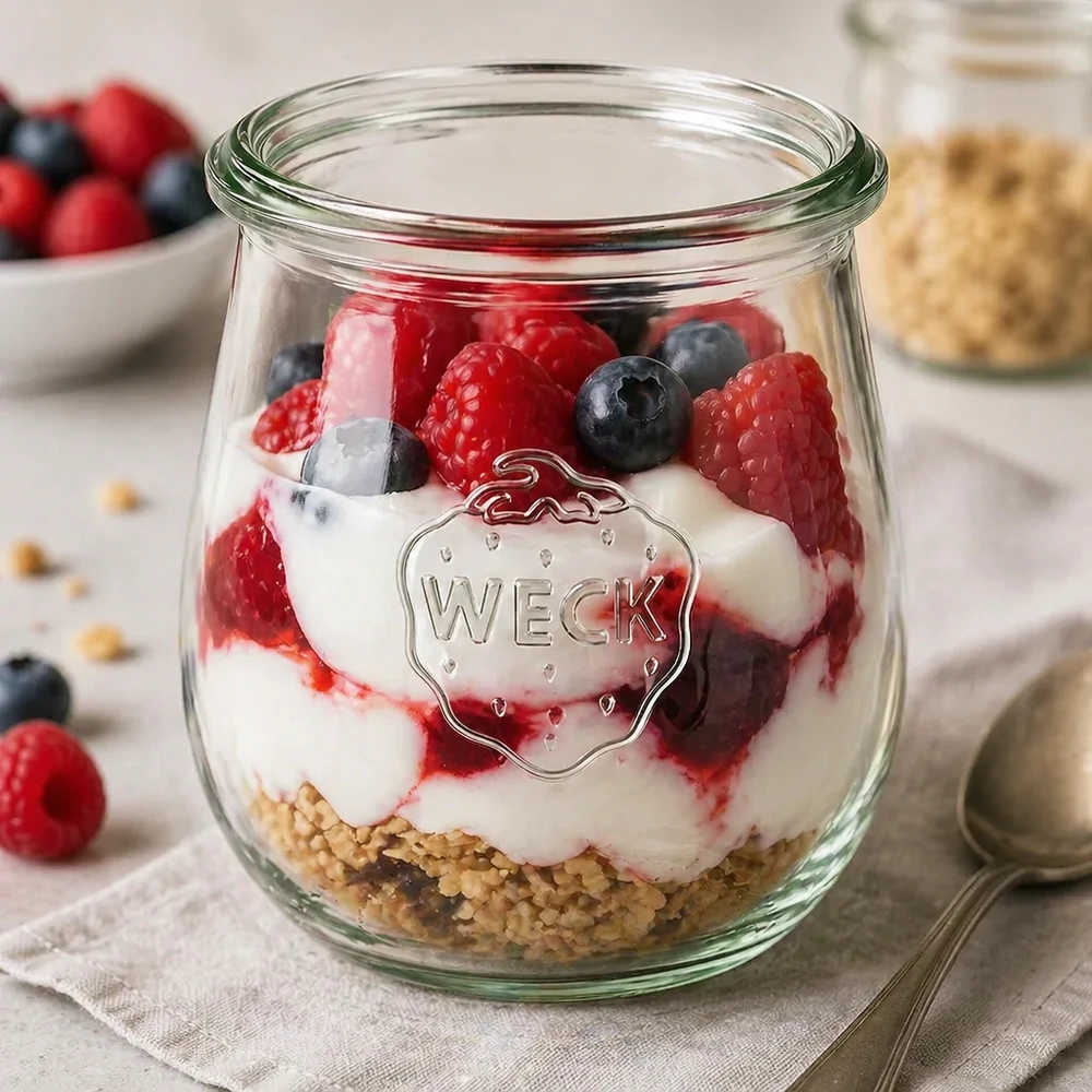 WECK Tulpenglas 220ml RR60 als Dessertglas mit Joghurt Beeren und Granola für perfekte Portion und Präsentation