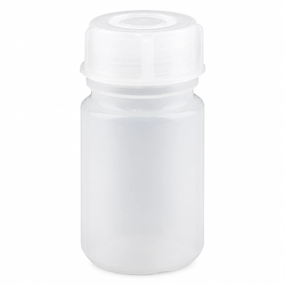 50ml Laborflasche Weithals mit Schraubverschluss 50ml Weithalsflasche aus Kunststoff in Weiß für sichere Lagerung von Laborproben