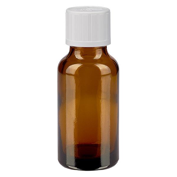 Apothekenflasche braun 20ml Tropfverschluss weiß Kindersicherung Standard Apothekenflasche braun 20ml Tropfverschluss weiß Kindersicherung Standard
