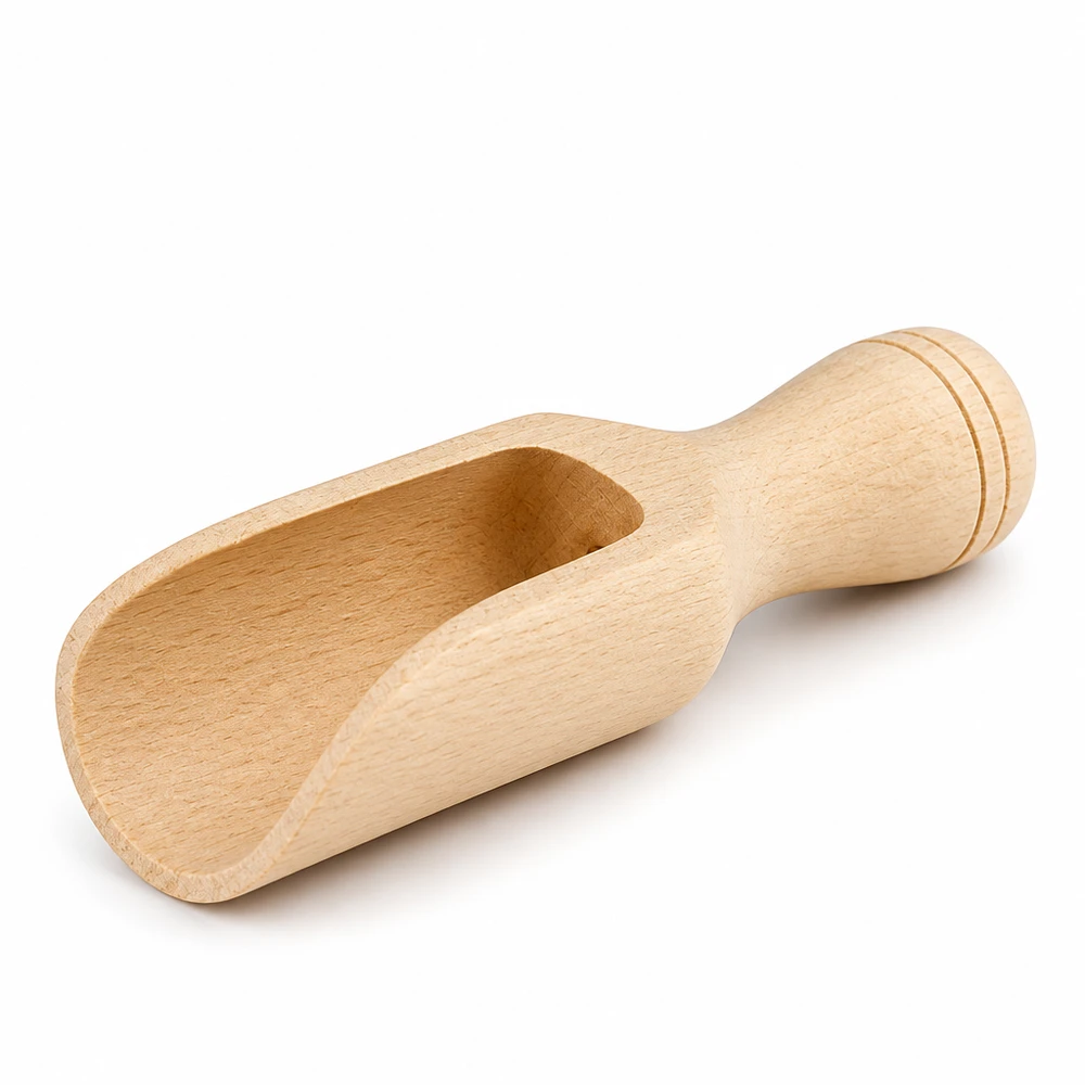 Holzschaufel Grösse S halbrunde Form - 75mm lang Handgefertigte Holzschaufel aus Buchenholz 7,5cm Länge halbrunde Form mit ergonomischem Griff für Gewürze