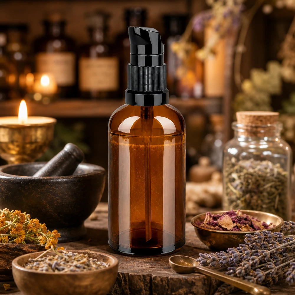 Nachhaltige 100ml Pumpflasche BrownLine aus recycelbarem Braunglas mit robustem Pumpspender