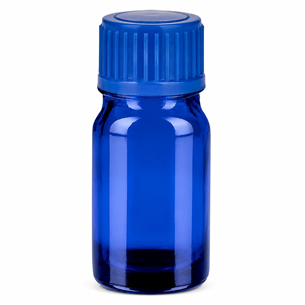 Robuste 5ml Flasche in blau mit 11mm Standardgewinde für sichere Lagerung von Flüssigkeiten