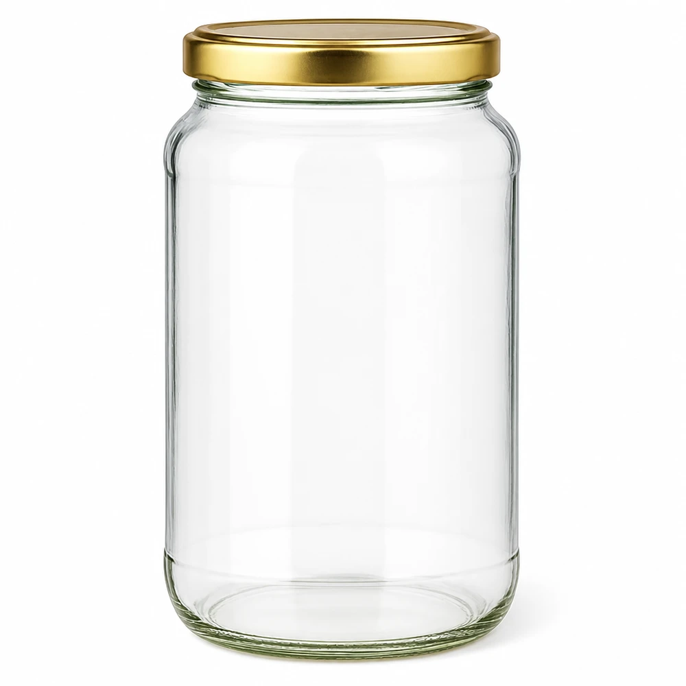 1700ml Rundglas mit goldenem BasicSeal UNiTWIST Deckel - leeres Einmachglas aus Klarglas für Konservierung
