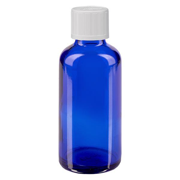 Apothekenflasche blau 50ml Tropfverschluss weiß Kindersicherung Standard Apothekenflasche blau 50ml Tropfverschluss weiß Kindersicherung Standard