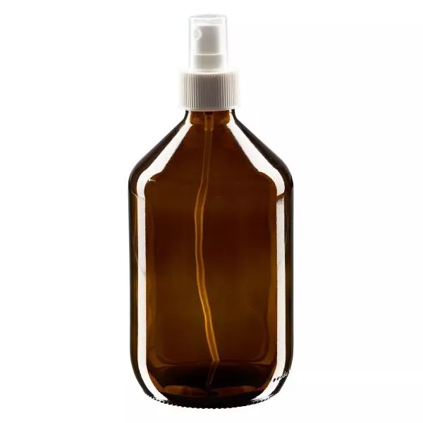 500ml Medizinflasche braun, Pumpzerstäuber weiß ApoGlas