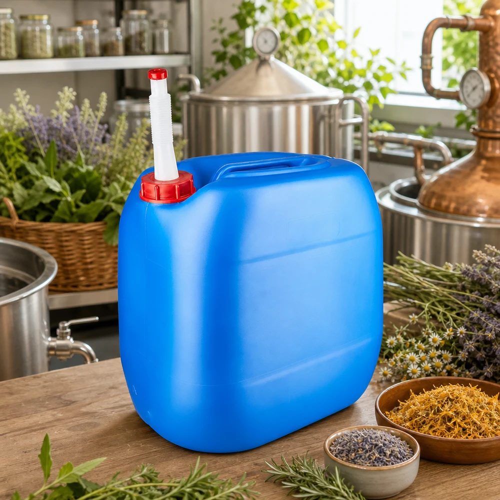 Kanister 30 Liter blau mit Auslaufrohr Flex HDPE Kanister 30 Liter blau mit Auslaufrohr zur Lagerung ätherischer Öle und Hydrolate