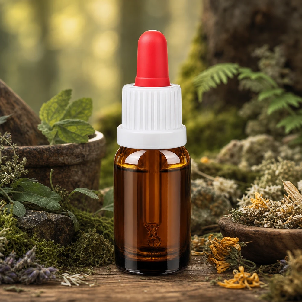 10ml Pipettenflasche weiß/rot Originalitätsverschluss BrownLine UT18/10 10ml BrownLine Pipettenflasche mit lichtschützendem Glas und rotem Tropfer für aromatherapeutische Öle
