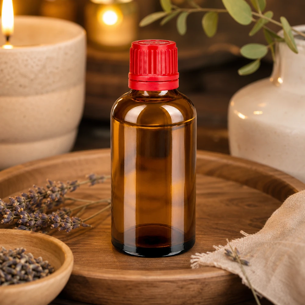 Premium 50ml Braunglasflasche mit dichtem roten Verschlusssystem für pharmazeutische Anwendungen