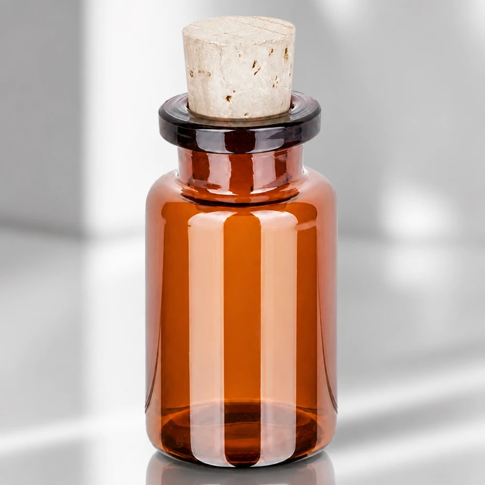Handliche Braunglasflasche 10ml mit konischem Naturkorken für Homöopathie und Kräuteröle