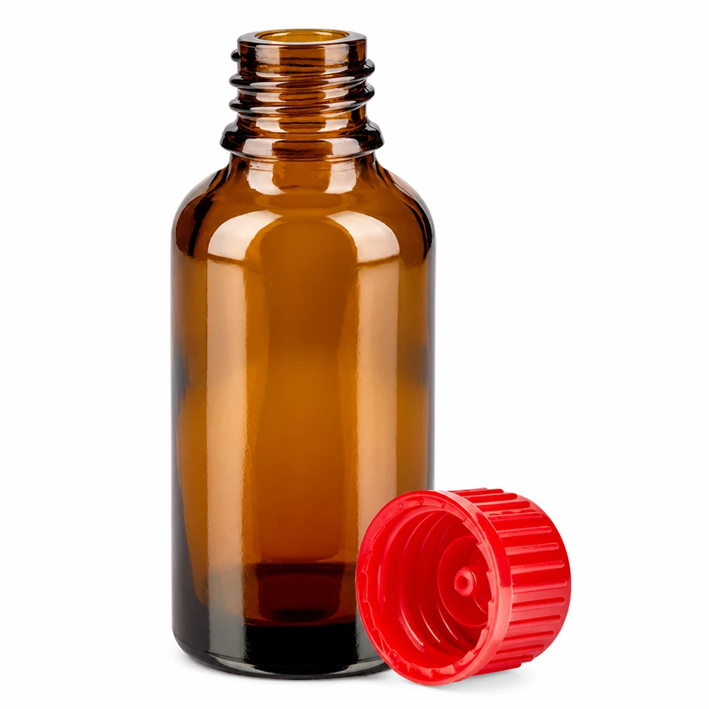 30ml Flasche 11mm Schraubverschluss rot Standard BrownLine UT18/30 30ml Medizinflasche aus bernsteinfarbenem Glas mit sicherem roten Schraubverschluss