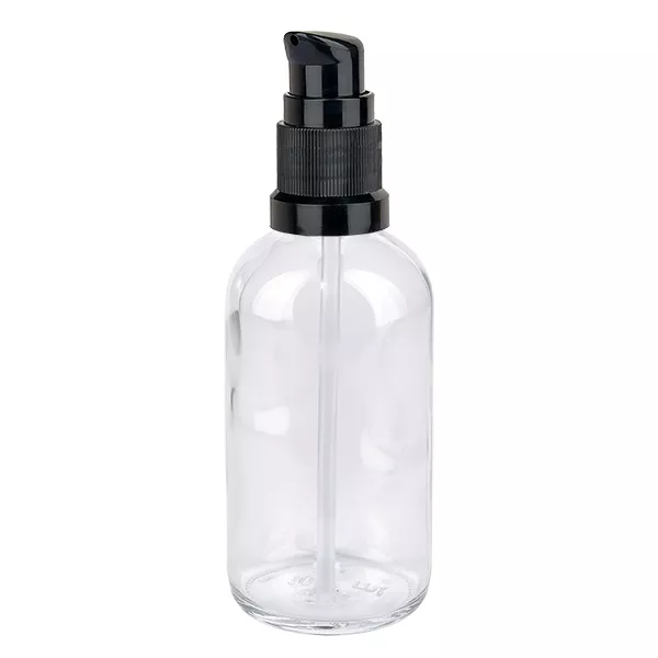 Dosierflaschen 100ml Klarglas schwarze Pumpe STD ClearLine für Seren und Öle