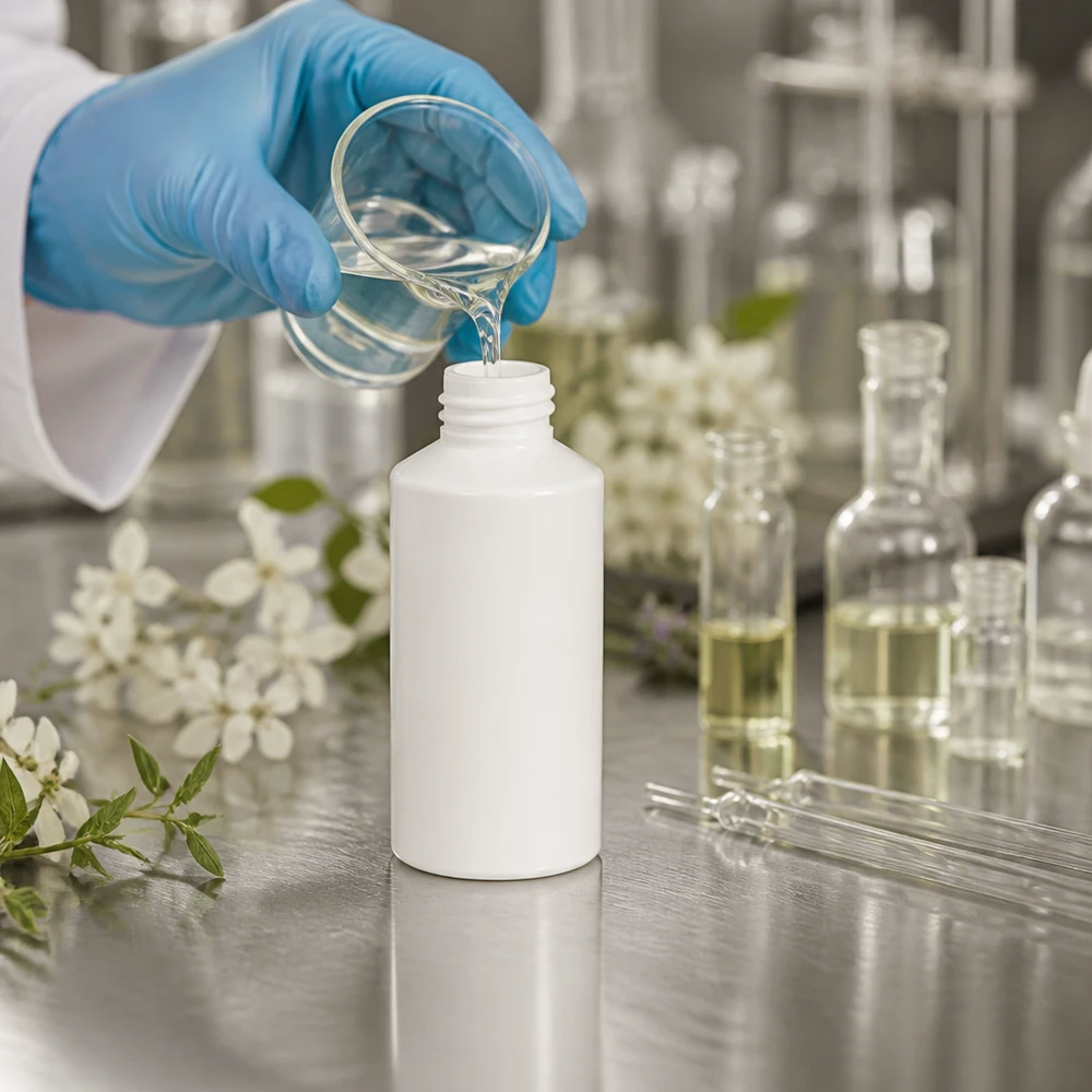 Apothekenflasche HDPE 50ml weiß, ohne Verschluss Weiße HDPE Apothekerflasche 50ml mit Gewindehals ohne Verschluss auf Edelstahltisch