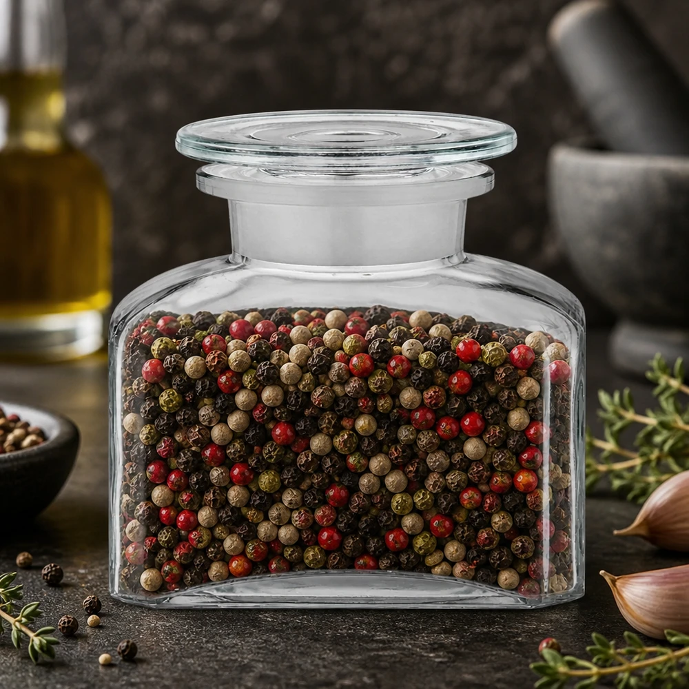 Quadratisches Apothekerglas 150ml mit Stopfen als stilvolle Gewürzaufbewahrung für die Küche