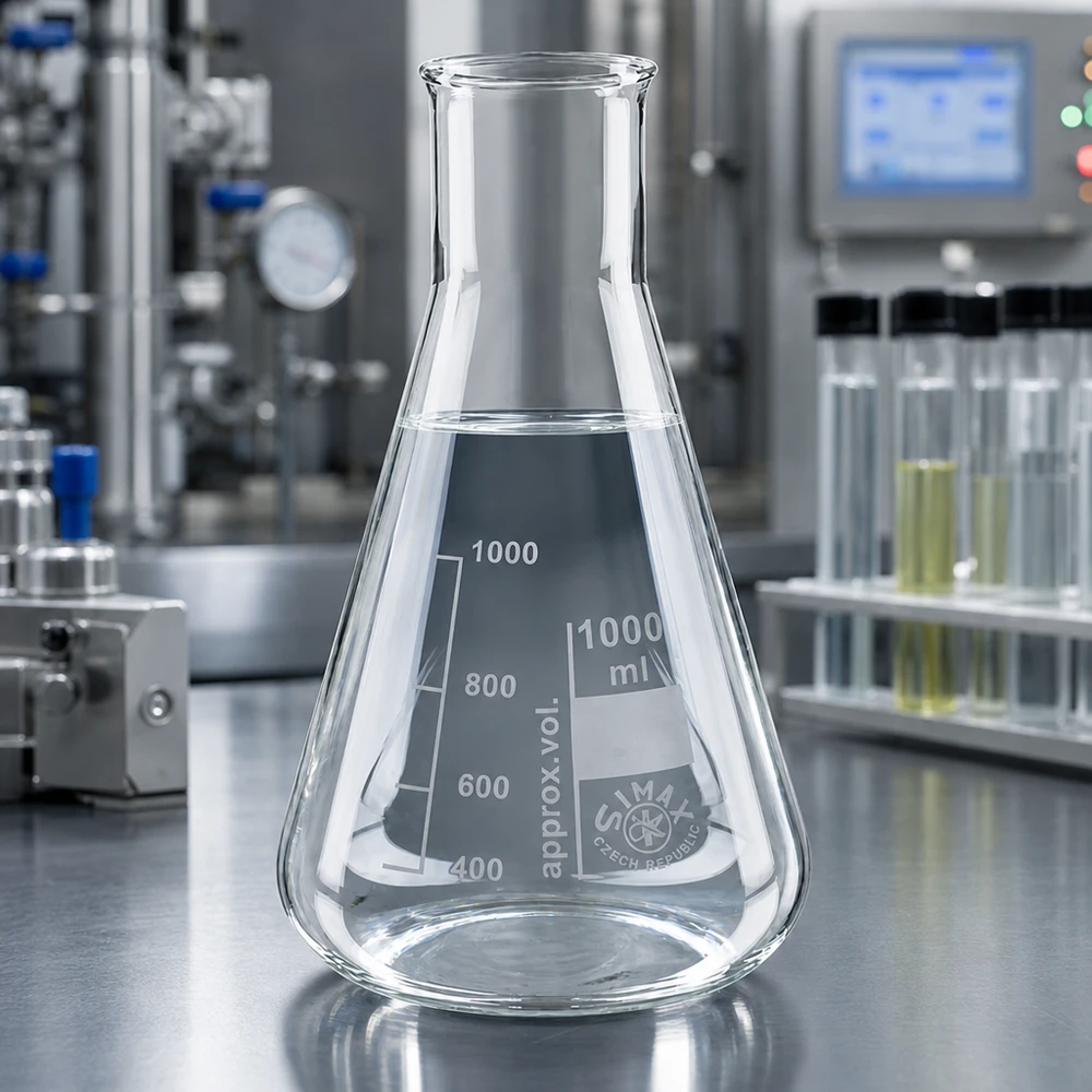 Kristallklarer Erlenmeyerkolben 1000ml Weithals mit präziser Beschriftung für Forschung und Analyse