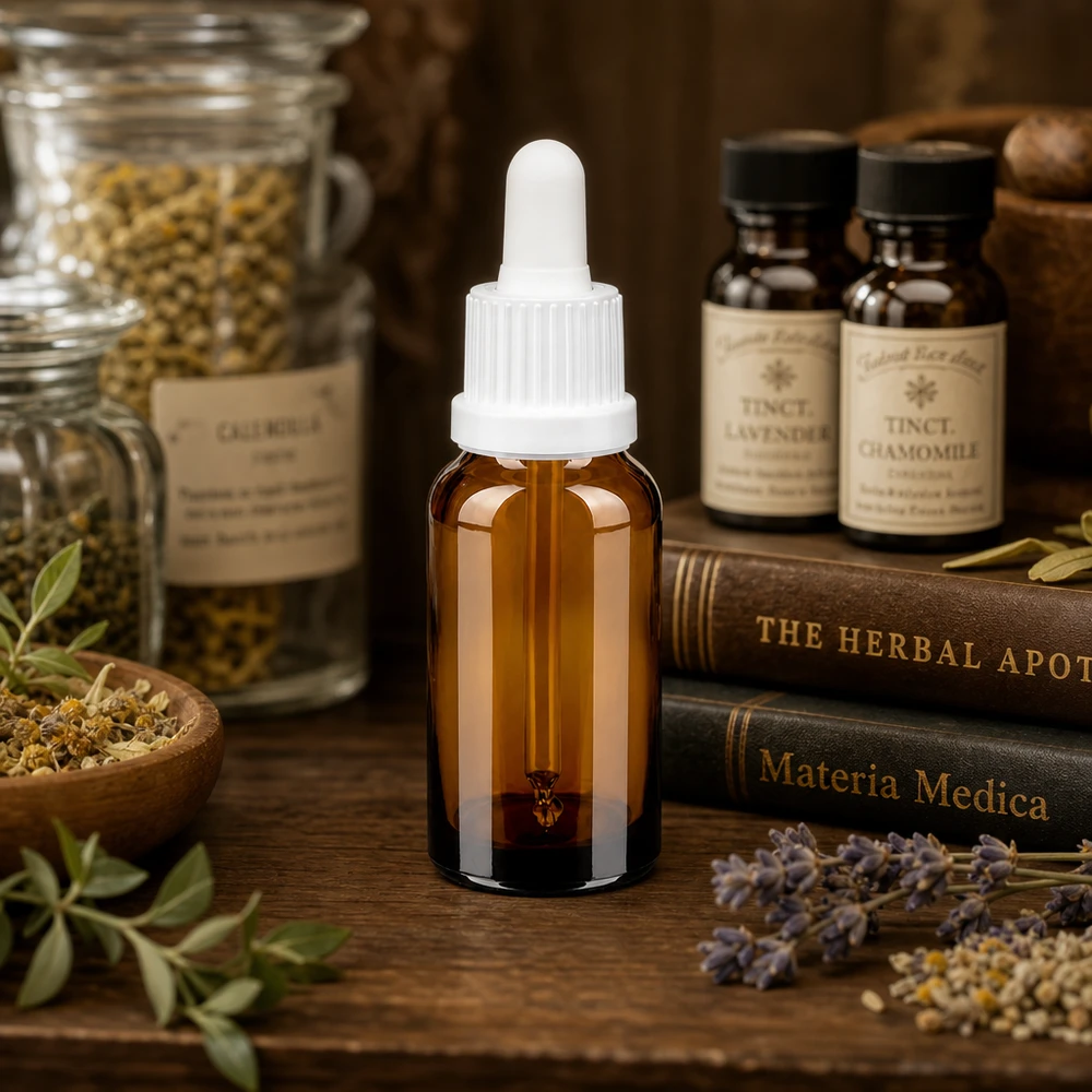 Elegante braune 20ml Glasflasche mit weißer Pipette für stilvolle Produktpräsentation