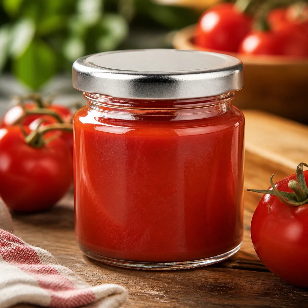 Hausgemachte Tomatensoße konserviert im 53ml Glastiegel mit Silberdeckel aus UNiTWIST Set