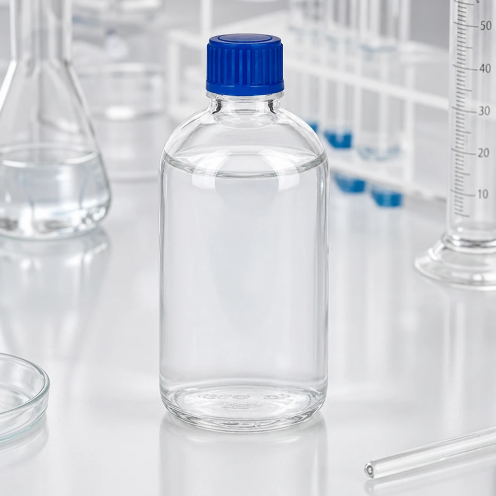 100ml Flasche 11mm Schraubverschluss blau Standard ClearLine UT18/100 Abfüllflasche 100ml ClearLine UT18 transparentes Glas blauer Deckel für Pharmazie und Labor