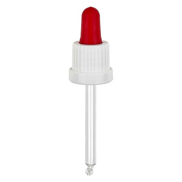 Glas-Tropfpipette weiß/rot 18mm PL66 Originalitätsverschluss