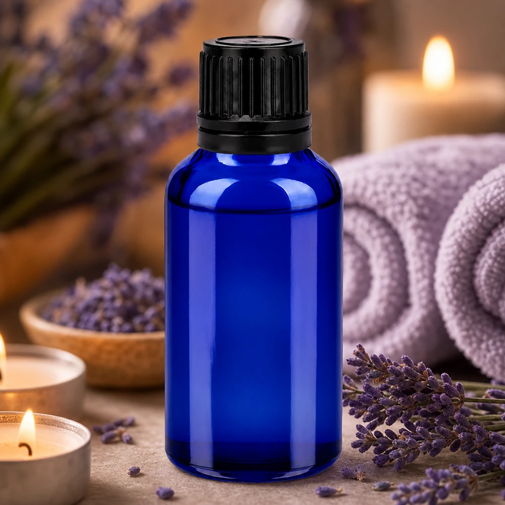 30ml Flasche 11mm Schraubverschluss schwarz Originalitätsverschluss BlueLine UT18/30 30ml Glasflasche mit matter Oberfläche und schwarzem Verschluss für professionelle Anwendung