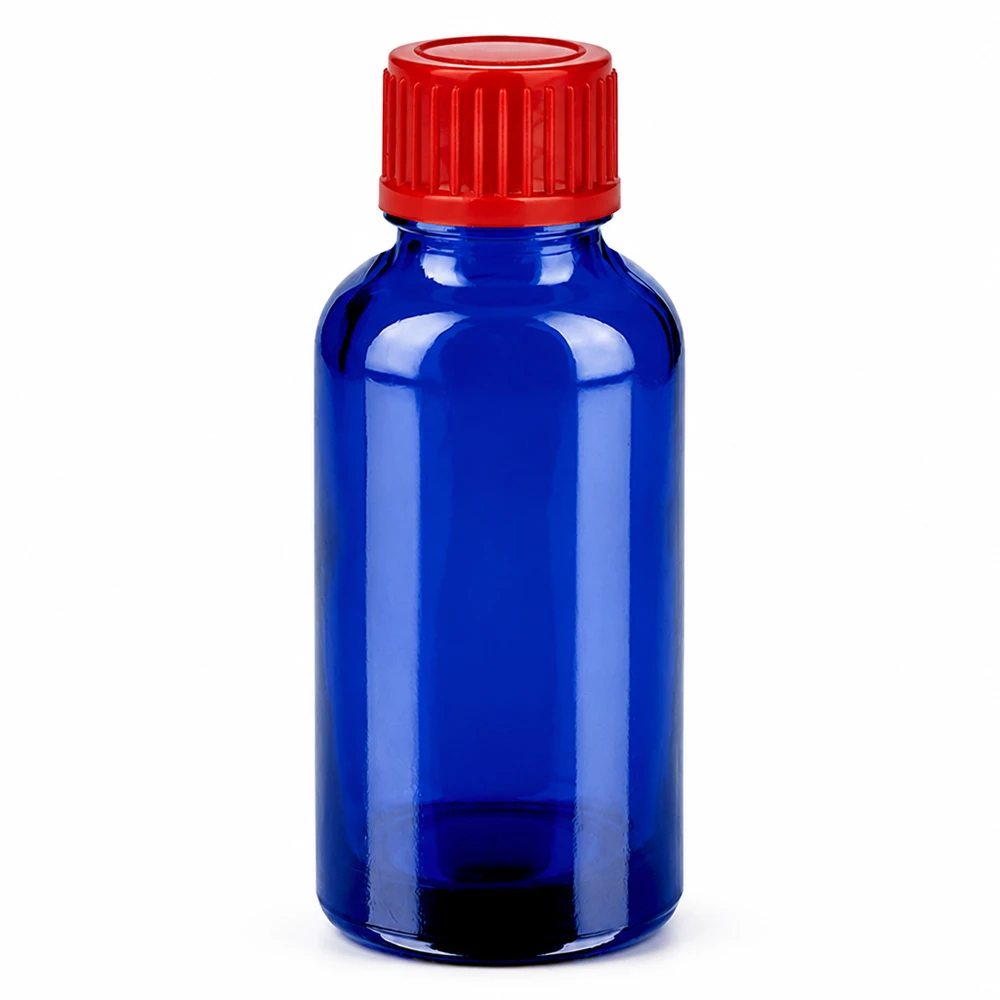 30ml Flasche 11mm Schraubverschluss rot Standard BlueLine UT18/30 Kompakte 30ml Flasche SV rot STD in elegantem Blau für professionelle Anwendungen
