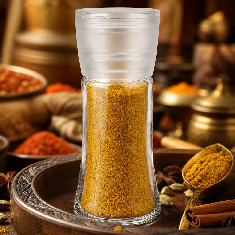 Transparentes Gewürzglas 95ml mit weisser Drehmühle ideal für gemahlene Gewürzmischungen