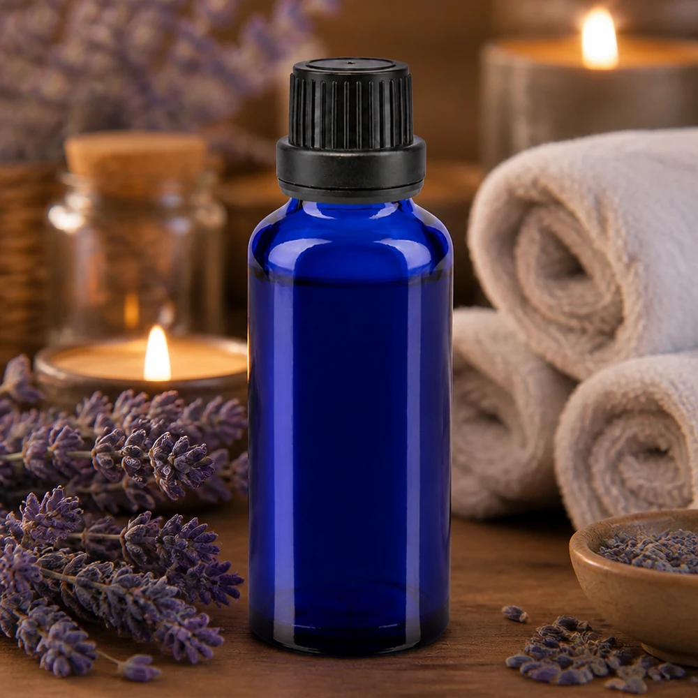 Apothekenflasche blau 30ml Schraubverschluss schwarz Dichteinlage Originalitätsverschluss Aromatherapie Fläschchen blau 30ml Glas mit Sicherheitsverschluss für Lavendelöl