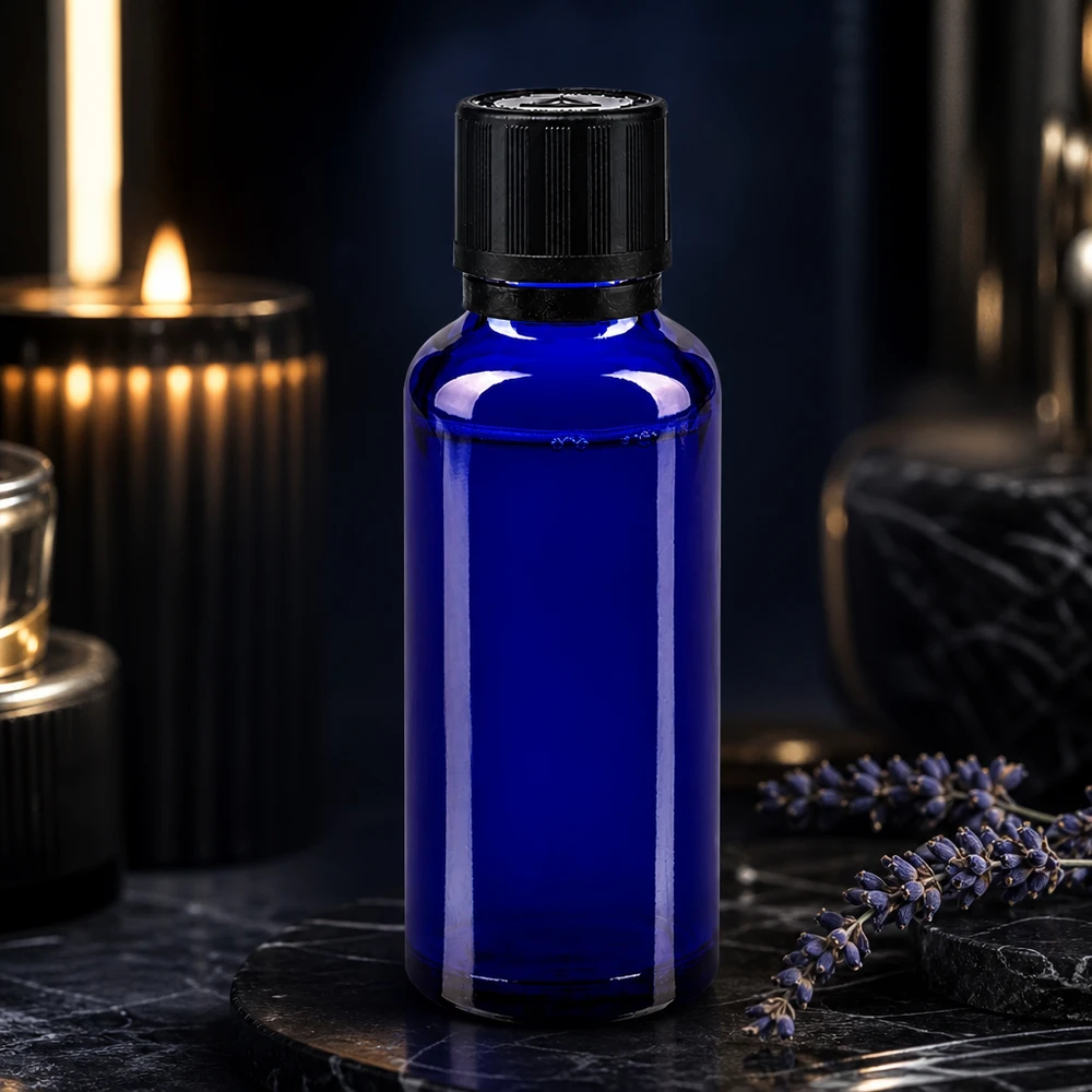 Apothekenflasche blau 30ml Tropfer Giessring 1mm schwarz Kindersicherung Blindenwarnsymbol Originalitätsverschluss Kleine blaue Apothekerflasche 30ml mit Präzisionstropfer und schwarzem Sicherheitsverschluss