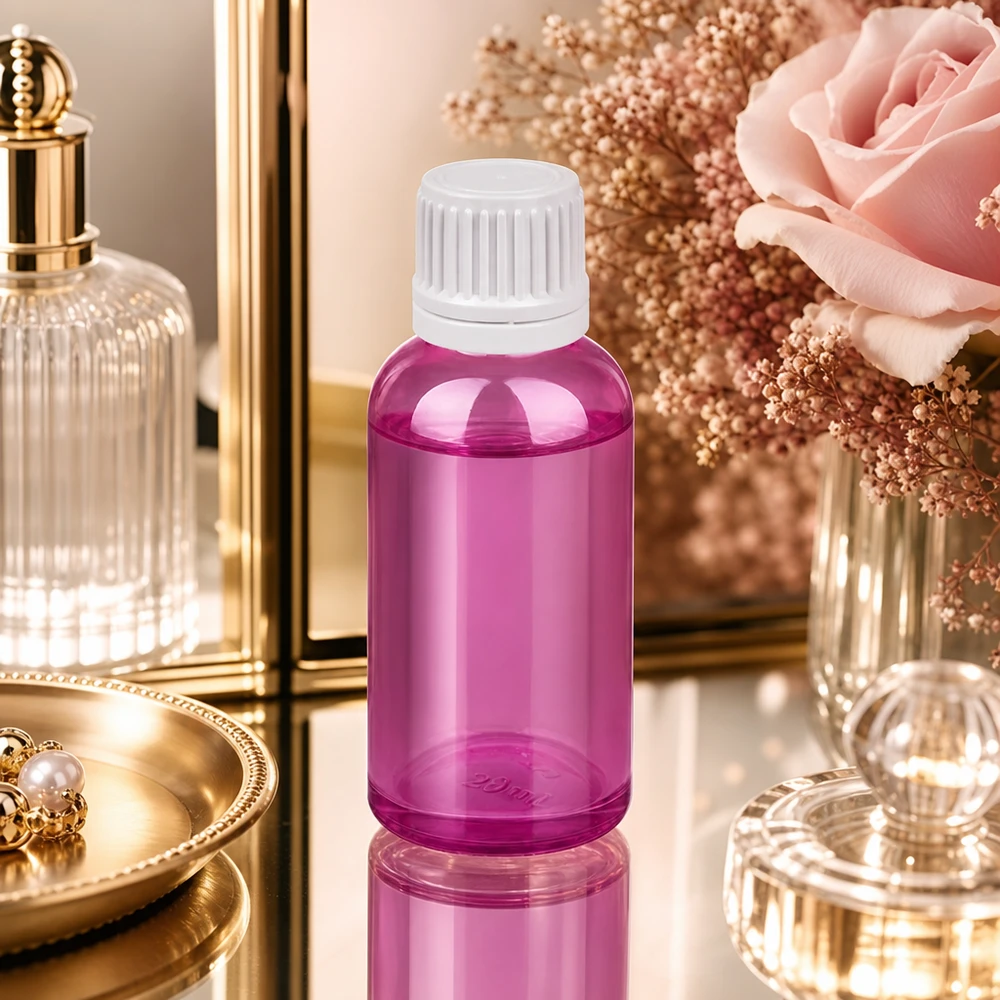 30ml PurpleLine Flasche mit weißem Deckel schützt lichtempfindliche Inhaltsstoffe optimal