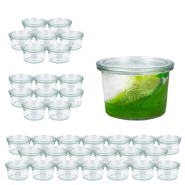 36er Set Weck Gläser 80ml Sturzgläser mit 36 Glasdeckeln 36er Set Weck Gläser 80ml Sturzgläser mit 36 Glasdeckeln
