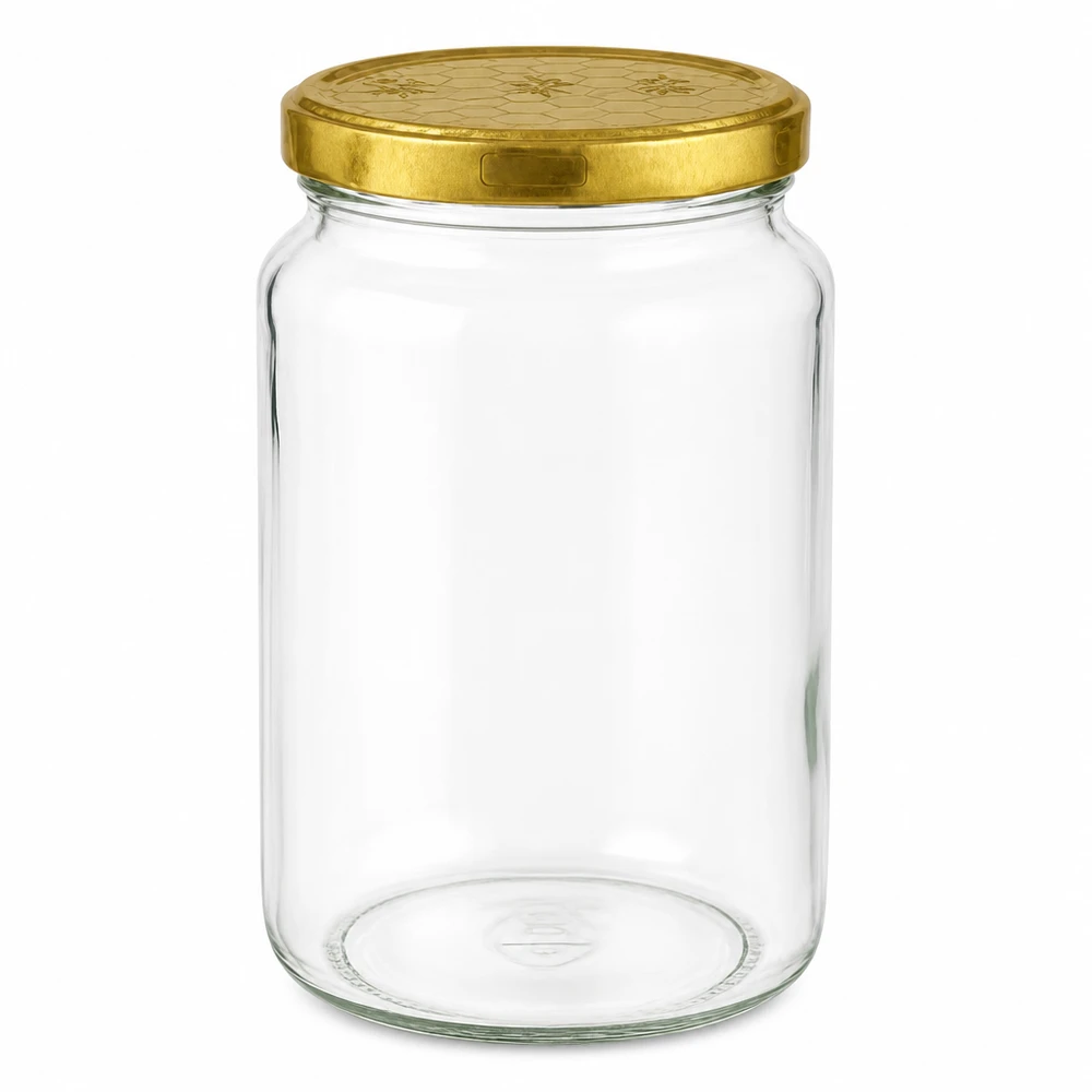 795ml Rundglas mit goldenem BasicSeal Deckel Bienenwabe UN Verschluss für Honig und Marmelade