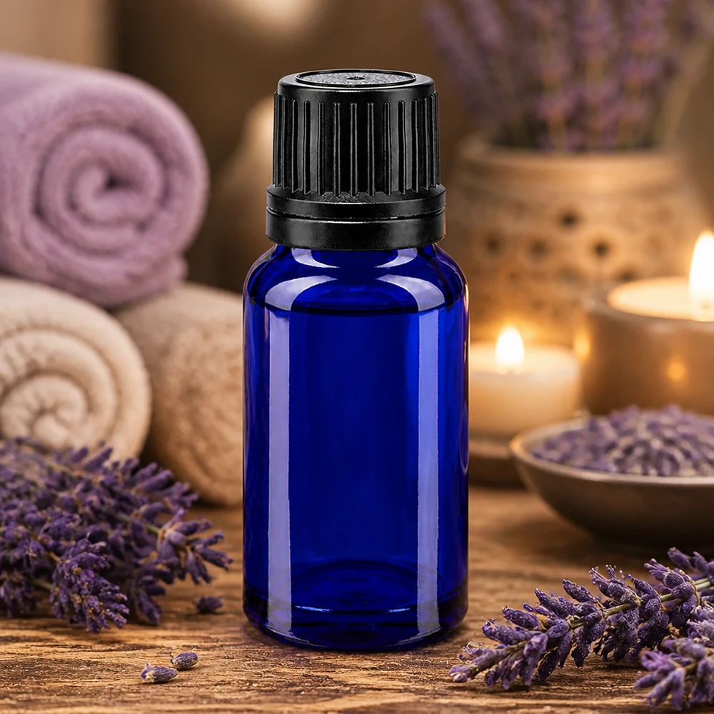Apothekenflasche blau 10ml Schraubverschluss schwarz Giessring Originalitätsverschluss Tropfflasche aus blauem Apothekerglas 10ml mit manipulationssicherem schwarzen Deckel