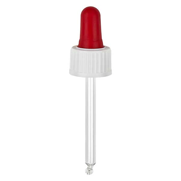 Glas-Tropfpipette weiß/rot 18mm PL53.5 Standard