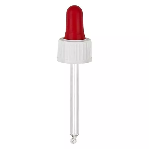 Glas-Tropfpipette weiß/rot 18mm PL53.5 Standard Glas-Tropfpipette weiß/rot 18mm PL53.5 Standard