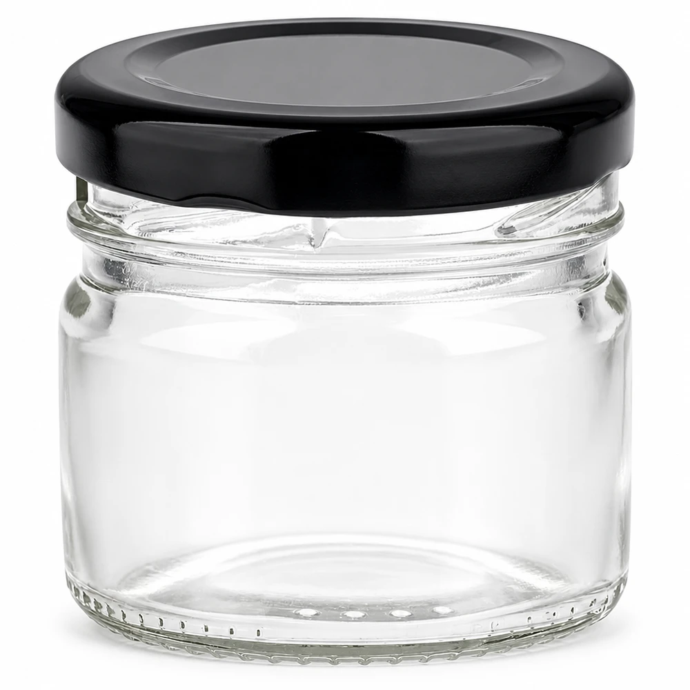 33ml Rundglas + BasicSeal Deckel schwarz UNiTWIST Kleines Einmachglas aus hochwertigem Klarglas 33ml mit passendem schwarzen Deckel