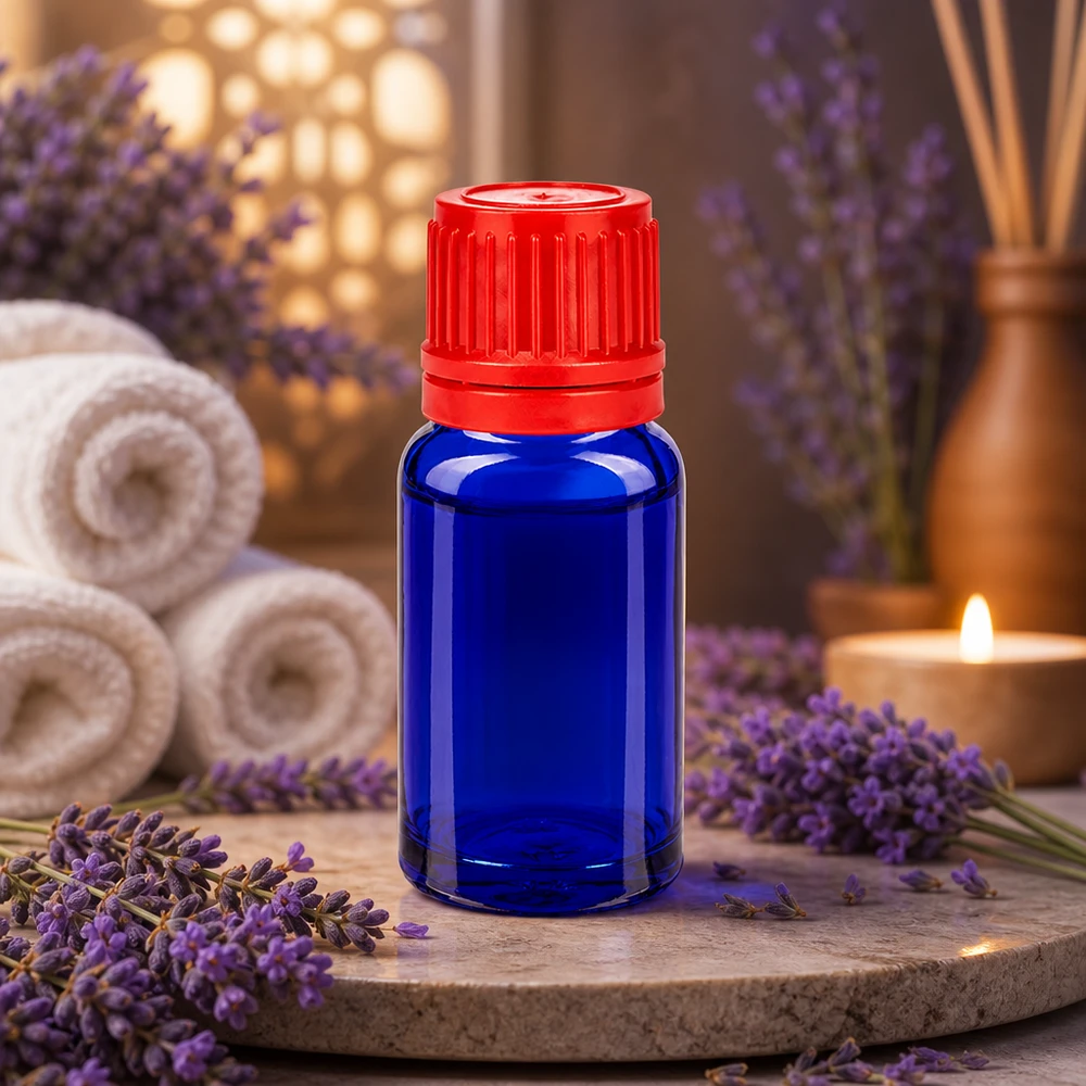 10ml Flasche 11mm Schraubverschluss rot Originalitätsverschluss BlueLine UT18/10 Elegante 10ml Glasflasche BlueLine Serie mit rotem Schraubverschluss für DIY Kosmetik