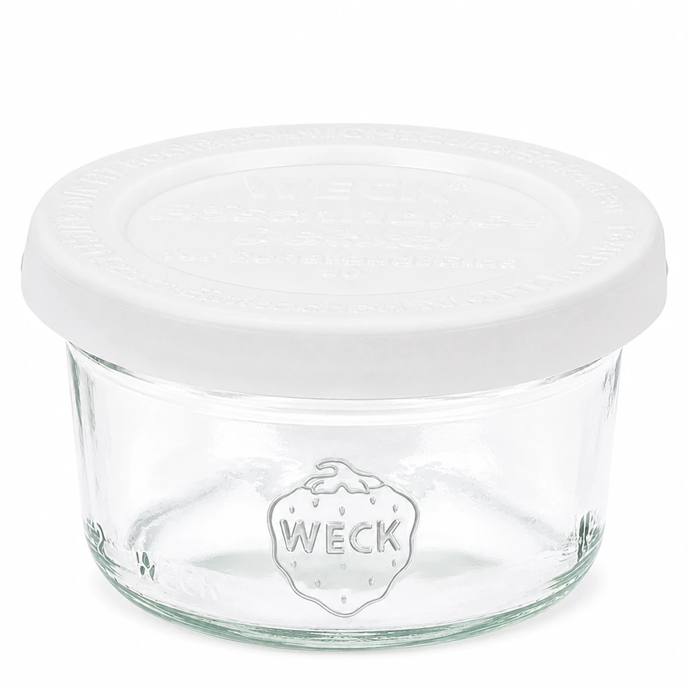 50ml Sturzglas mit Frischedeckel WECK RR60 50ml WECK Sturzglas RR60 mit weißem Frischedeckel aus Glas für Einmachen und Aufbewahrung