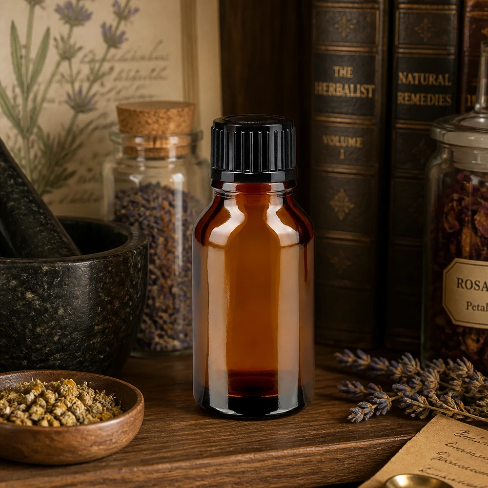 Kompakte Tropfflasche aus Braunglas 15ml mit 1mm Öffnung für genaue Dosierung von Tinkturen